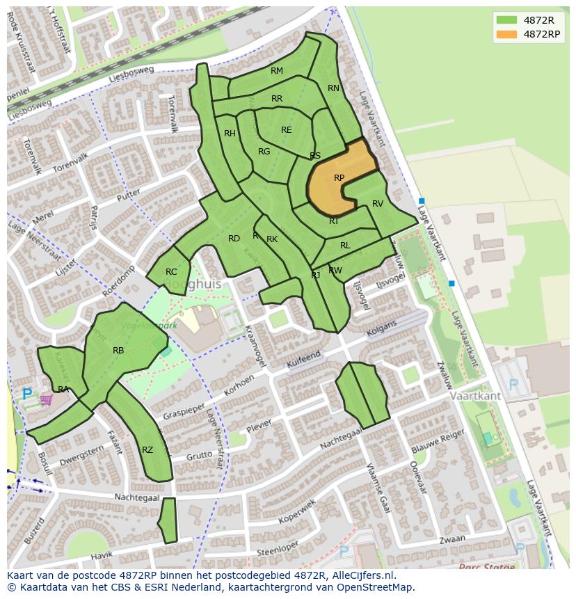 Afbeelding van het postcodegebied 4872 RP op de kaart.
