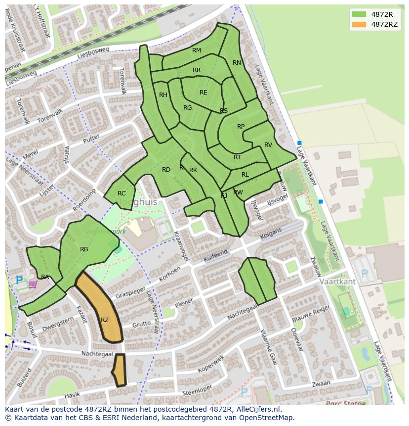 Afbeelding van het postcodegebied 4872 RZ op de kaart.