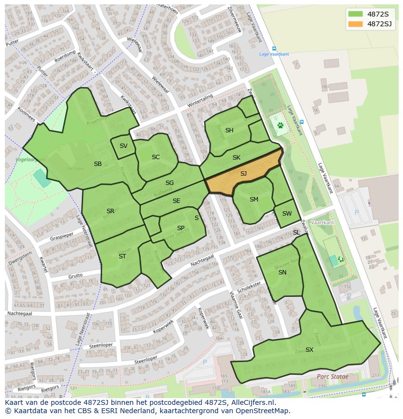 Afbeelding van het postcodegebied 4872 SJ op de kaart.