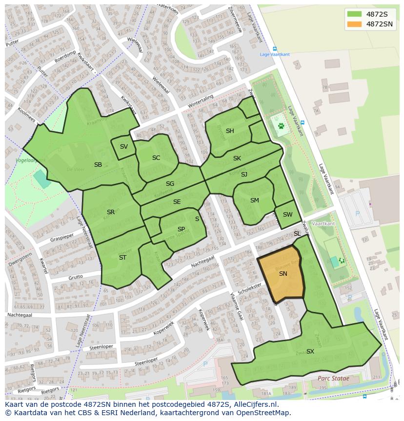 Afbeelding van het postcodegebied 4872 SN op de kaart.