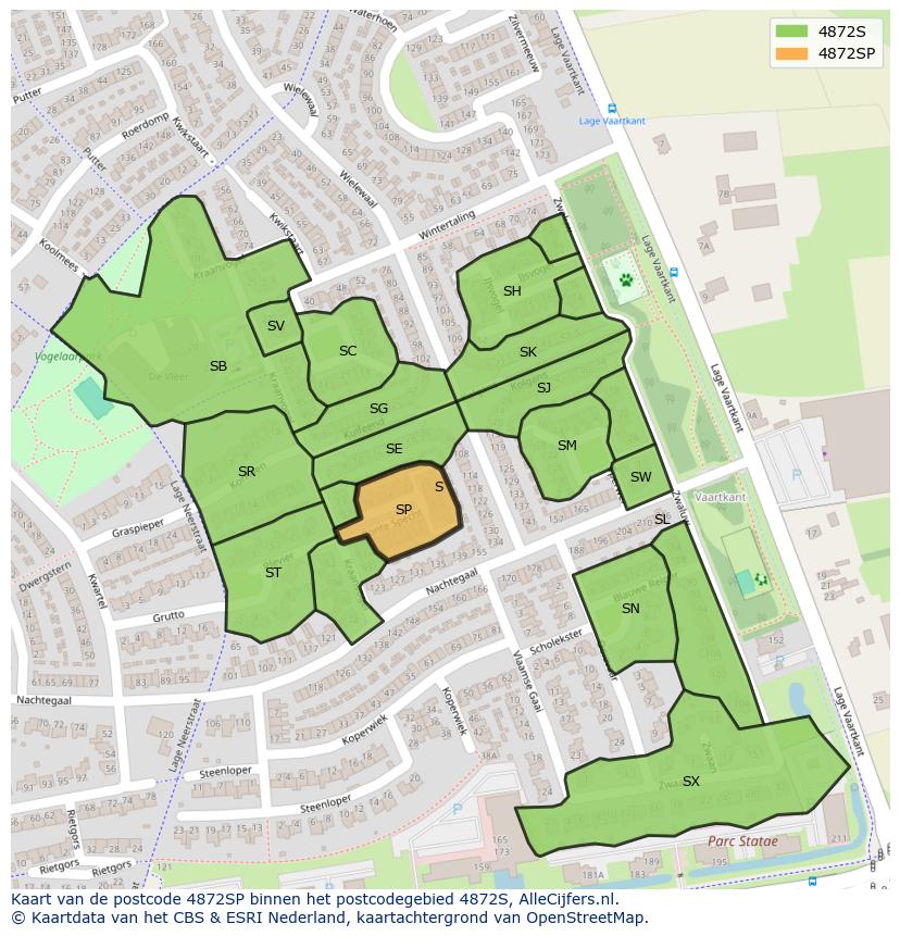 Afbeelding van het postcodegebied 4872 SP op de kaart.