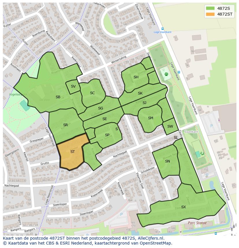 Afbeelding van het postcodegebied 4872 ST op de kaart.