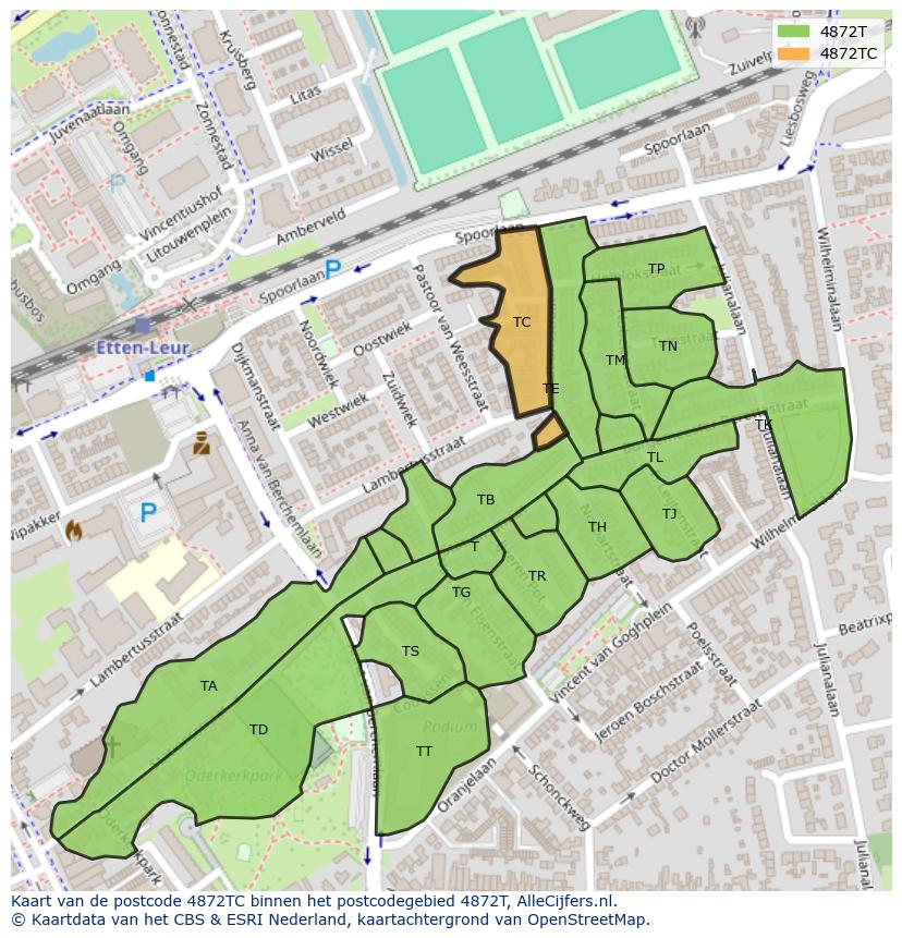 Afbeelding van het postcodegebied 4872 TC op de kaart.