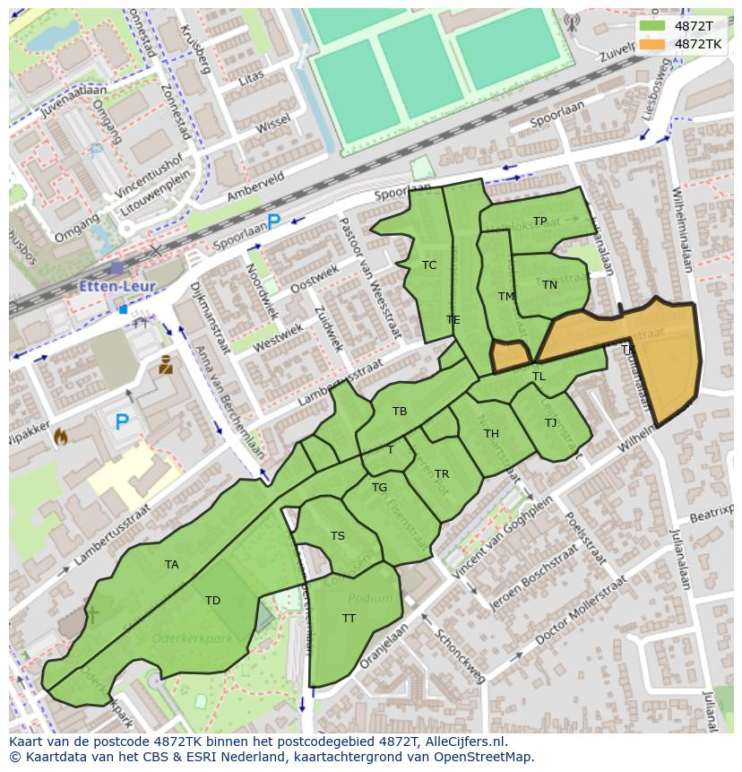 Afbeelding van het postcodegebied 4872 TK op de kaart.