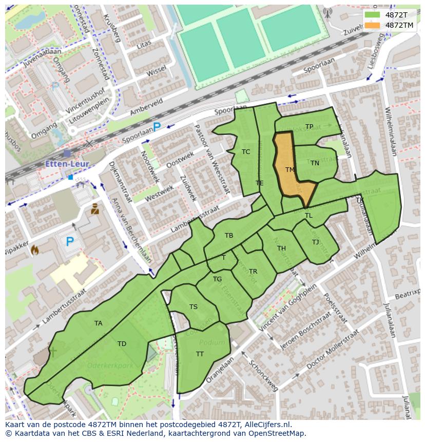 Afbeelding van het postcodegebied 4872 TM op de kaart.
