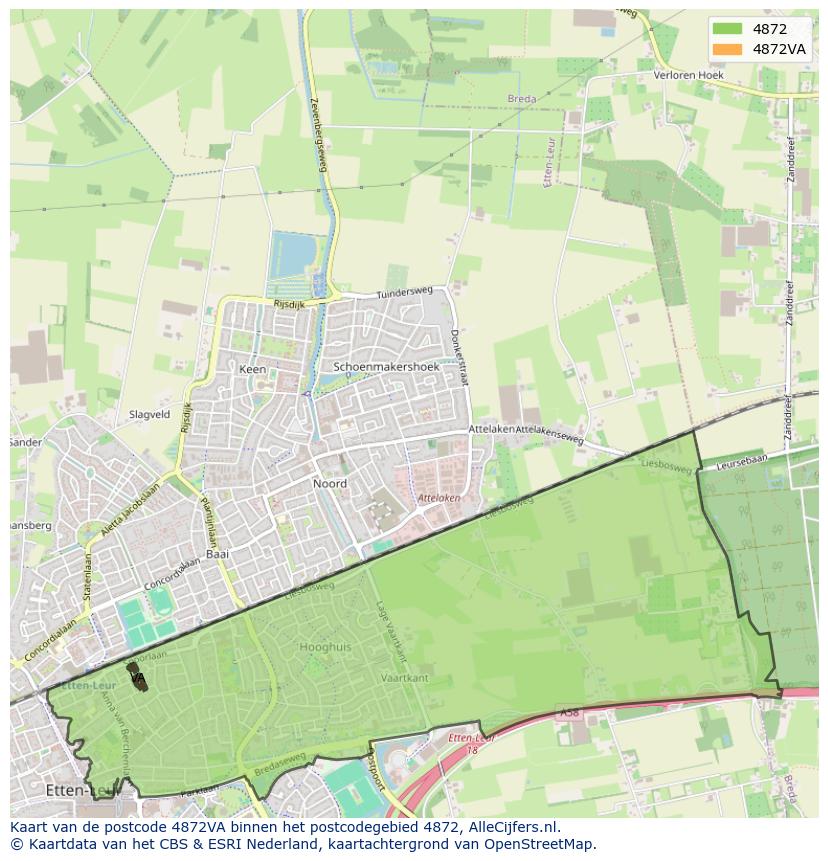 Afbeelding van het postcodegebied 4872 VA op de kaart.