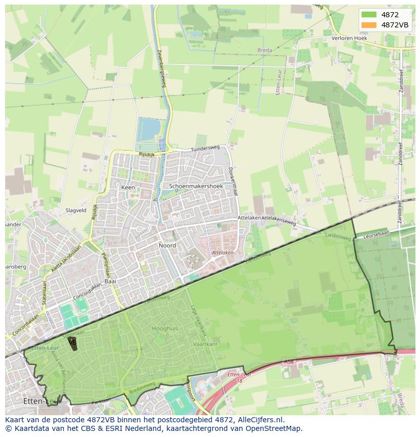 Afbeelding van het postcodegebied 4872 VB op de kaart.