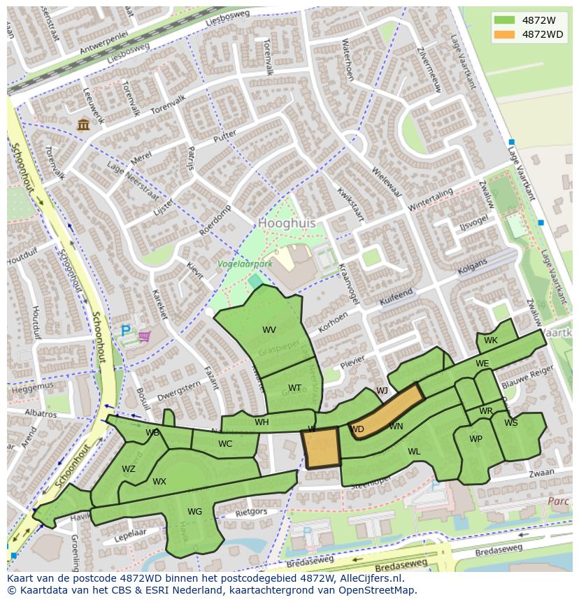 Afbeelding van het postcodegebied 4872 WD op de kaart.