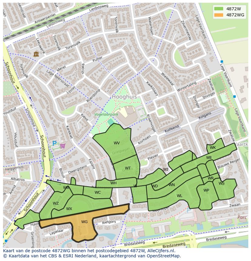 Afbeelding van het postcodegebied 4872 WG op de kaart.