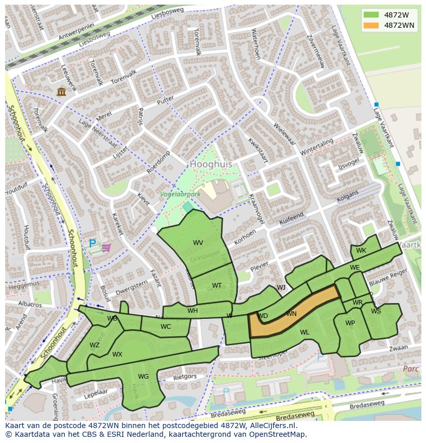 Afbeelding van het postcodegebied 4872 WN op de kaart.