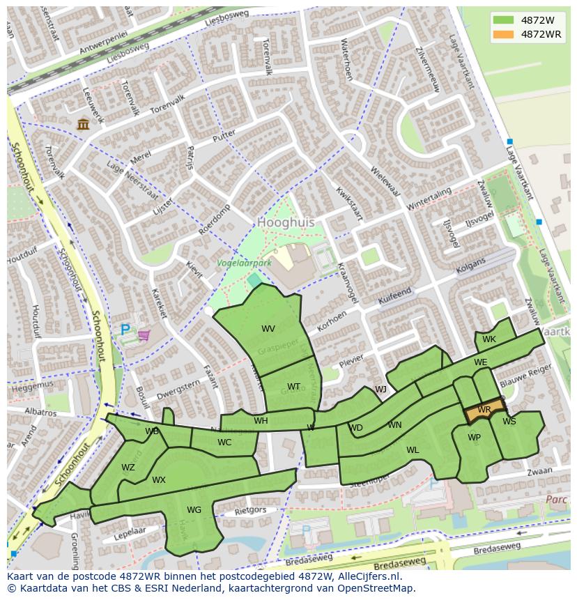 Afbeelding van het postcodegebied 4872 WR op de kaart.