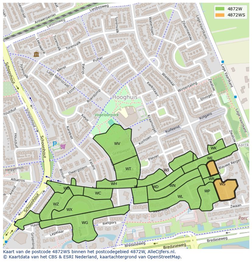 Afbeelding van het postcodegebied 4872 WS op de kaart.