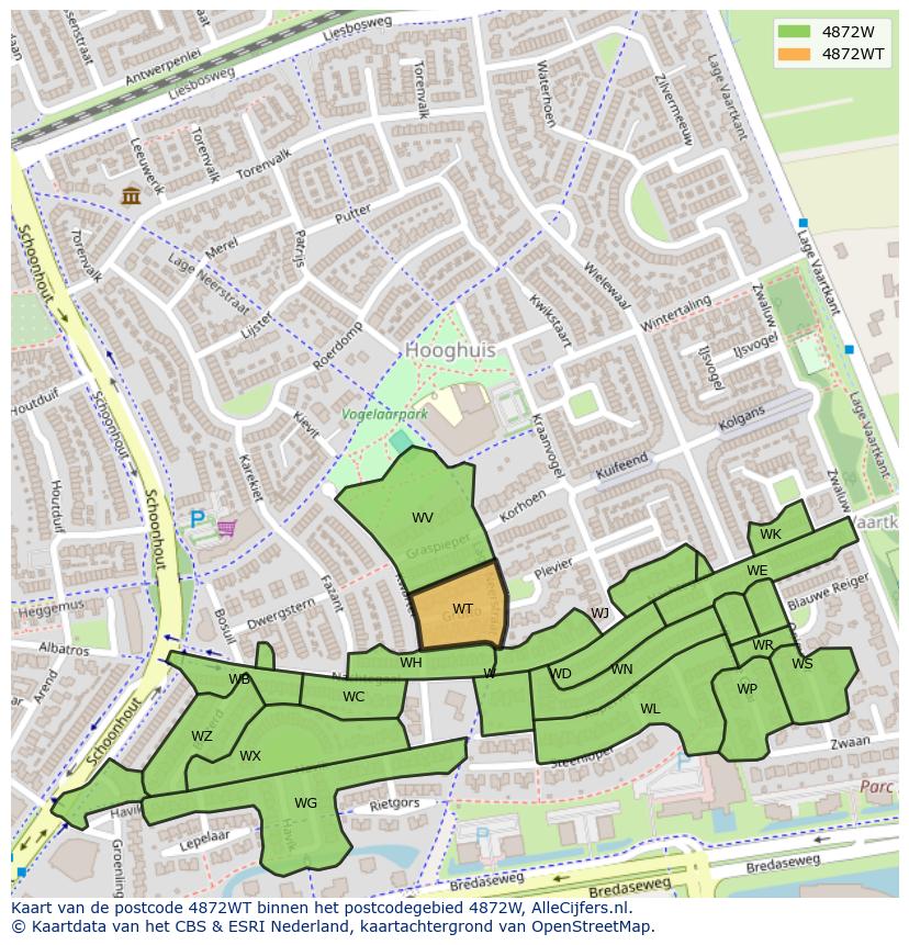 Afbeelding van het postcodegebied 4872 WT op de kaart.