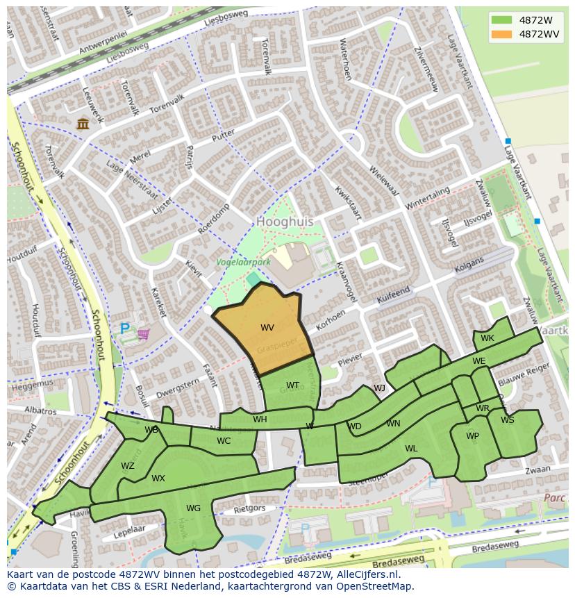 Afbeelding van het postcodegebied 4872 WV op de kaart.