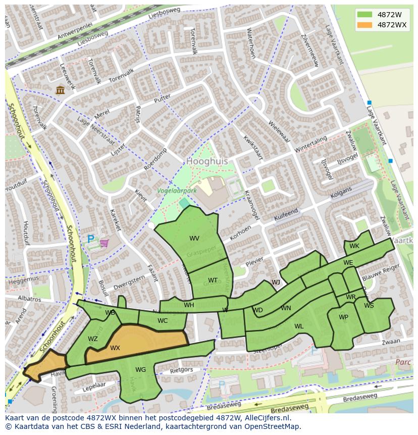 Afbeelding van het postcodegebied 4872 WX op de kaart.