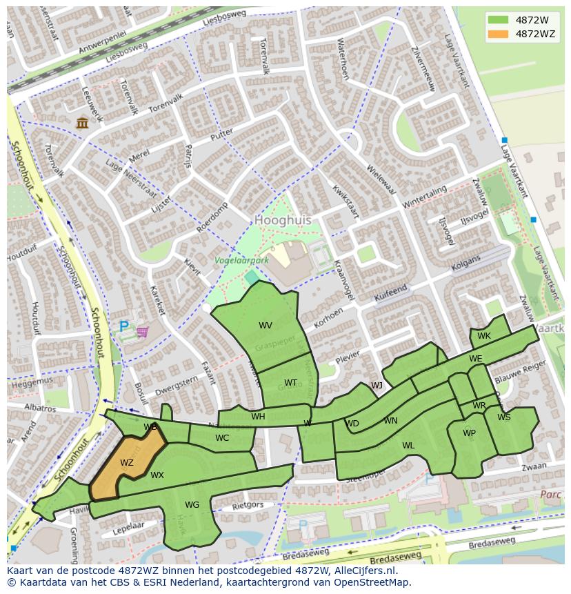 Afbeelding van het postcodegebied 4872 WZ op de kaart.