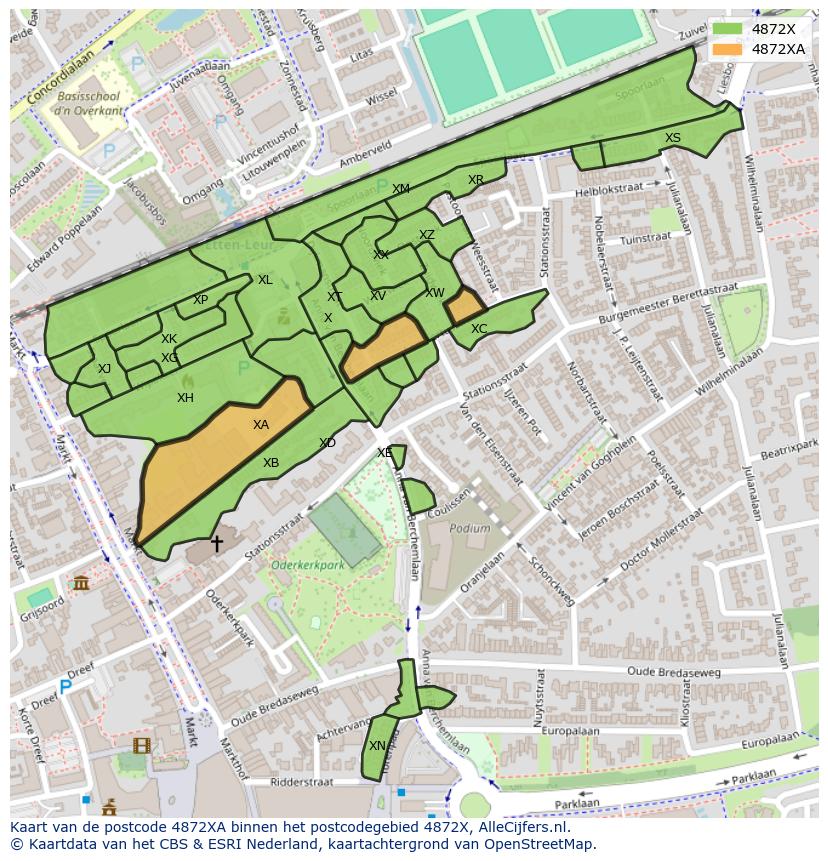 Afbeelding van het postcodegebied 4872 XA op de kaart.