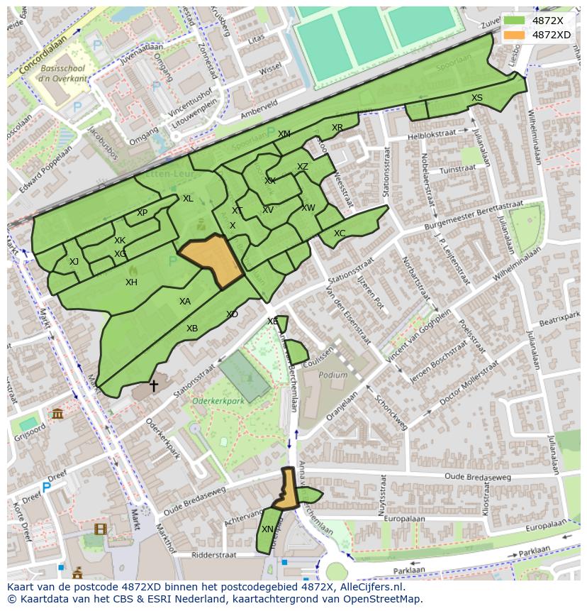 Afbeelding van het postcodegebied 4872 XD op de kaart.