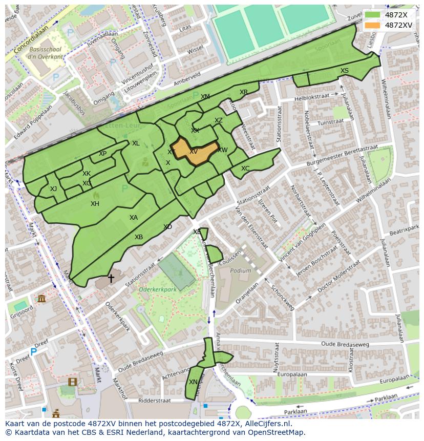 Afbeelding van het postcodegebied 4872 XV op de kaart.
