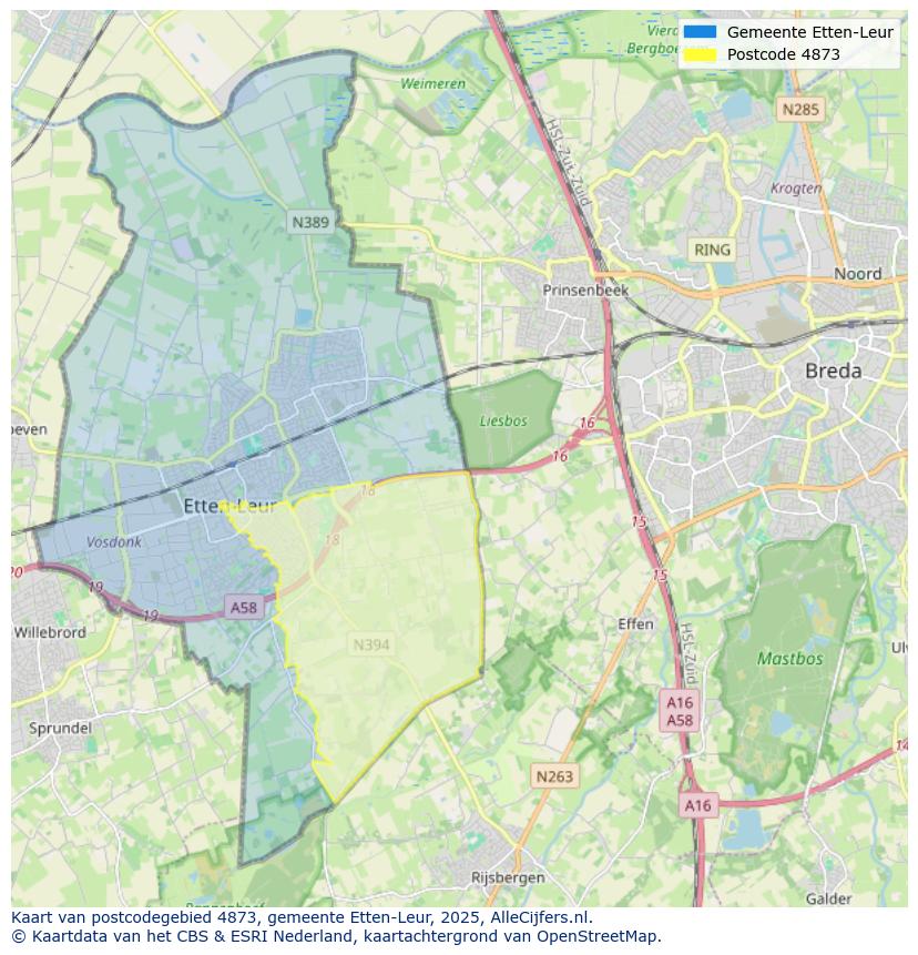 Afbeelding van het postcodegebied 4873 op de kaart.