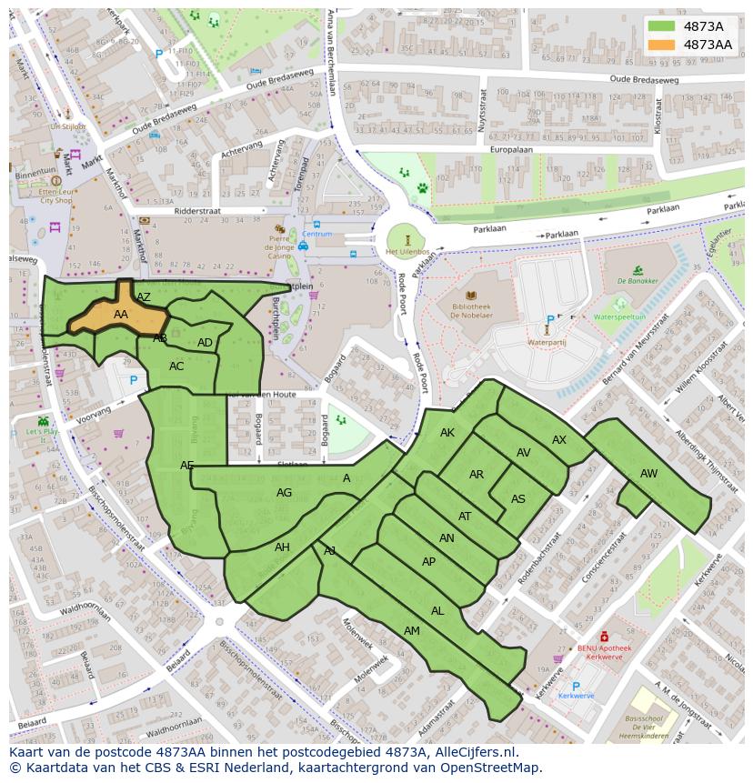 Afbeelding van het postcodegebied 4873 AA op de kaart.