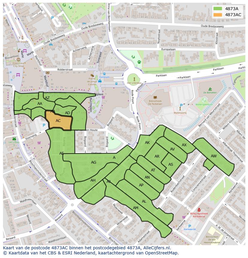 Afbeelding van het postcodegebied 4873 AC op de kaart.
