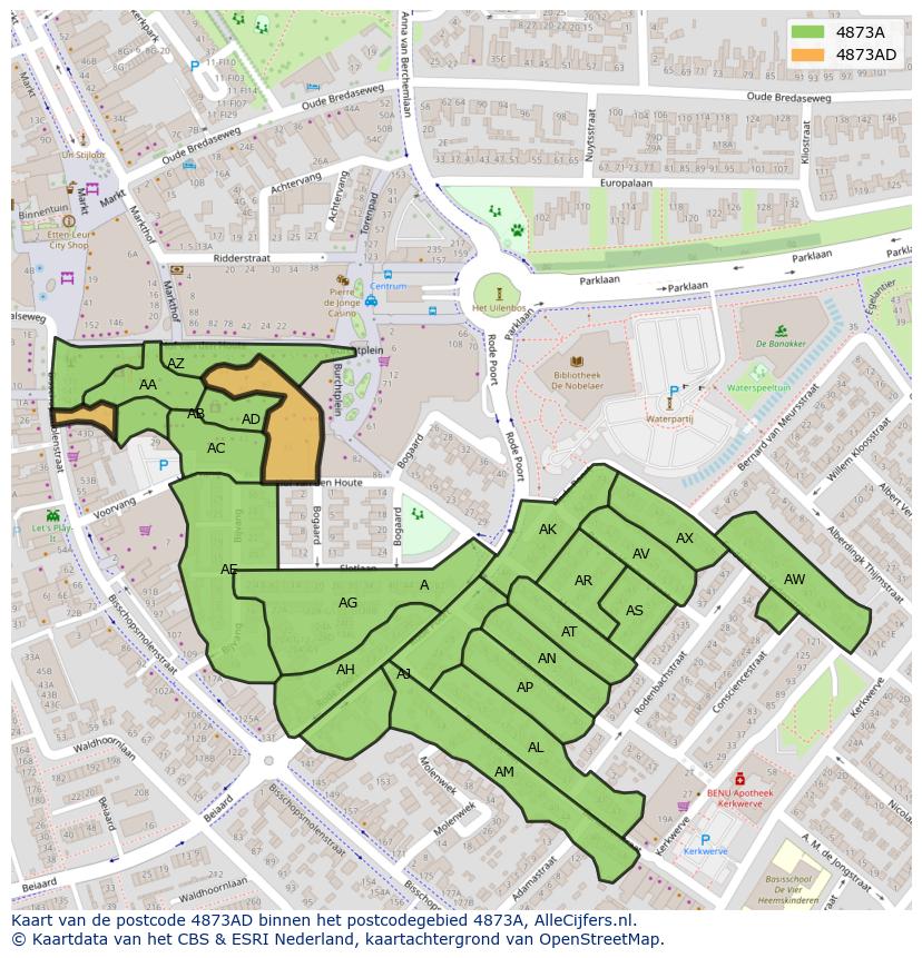 Afbeelding van het postcodegebied 4873 AD op de kaart.