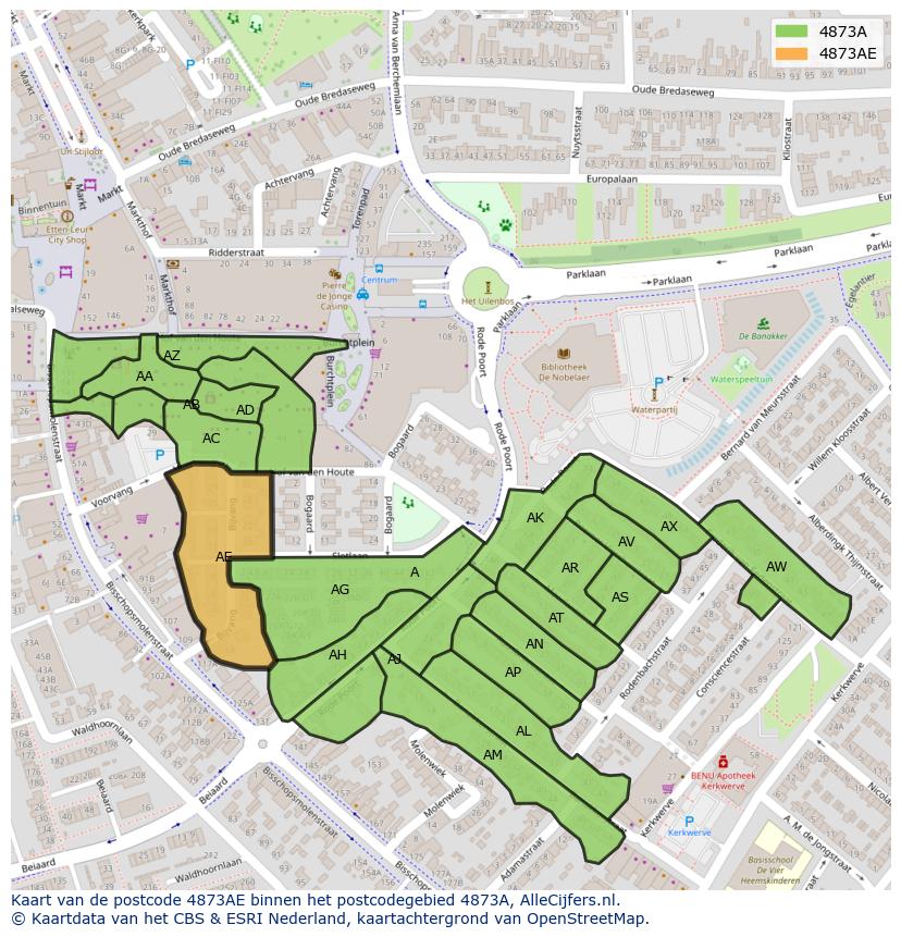 Afbeelding van het postcodegebied 4873 AE op de kaart.