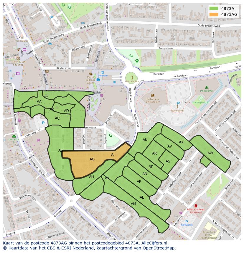 Afbeelding van het postcodegebied 4873 AG op de kaart.