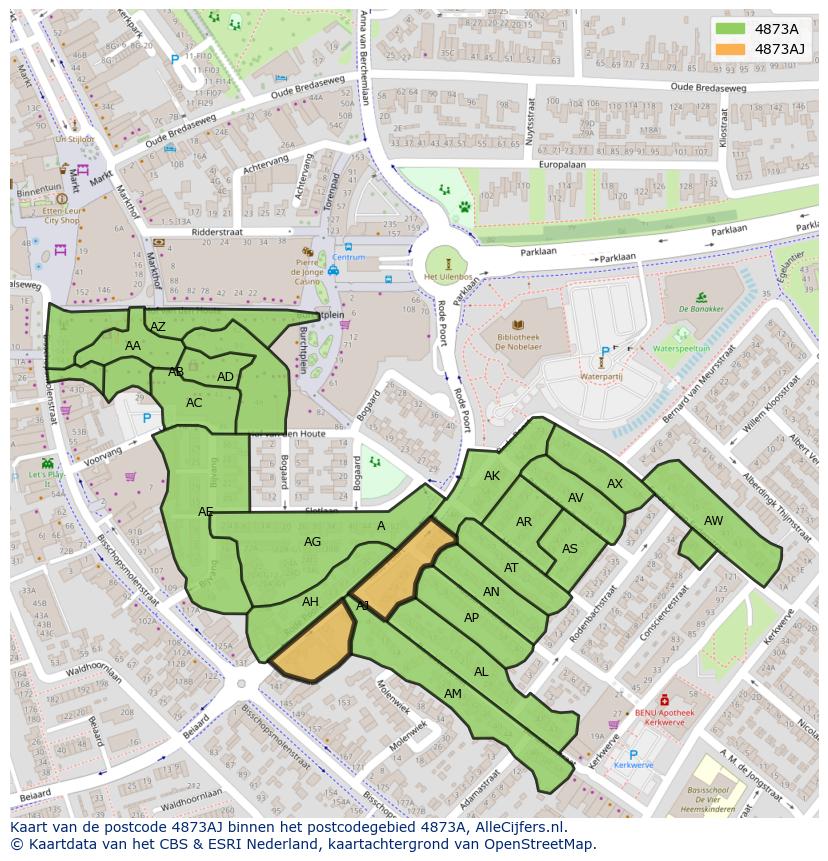 Afbeelding van het postcodegebied 4873 AJ op de kaart.