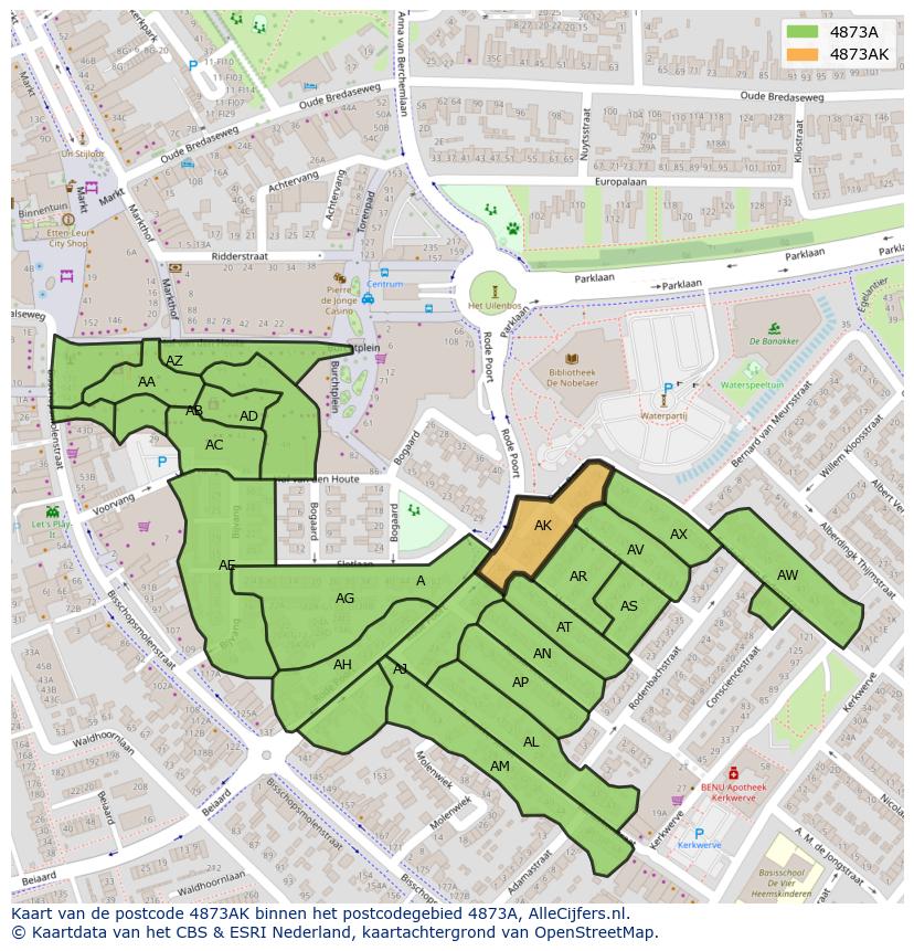 Afbeelding van het postcodegebied 4873 AK op de kaart.
