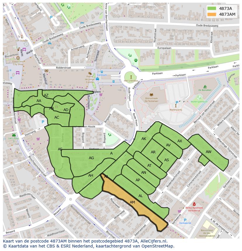 Afbeelding van het postcodegebied 4873 AM op de kaart.