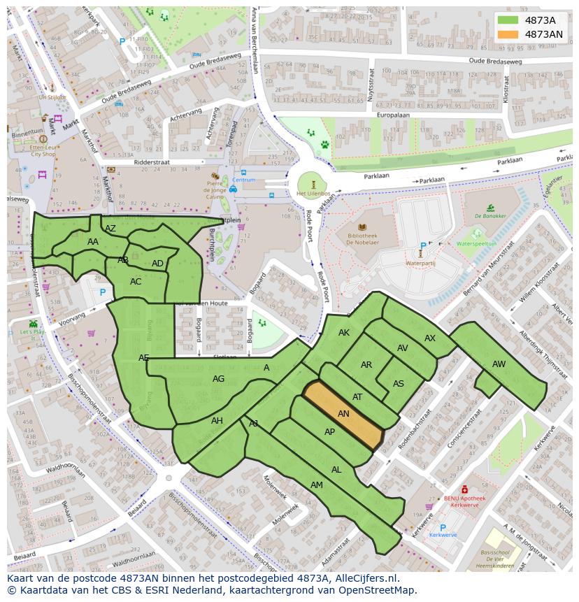 Afbeelding van het postcodegebied 4873 AN op de kaart.