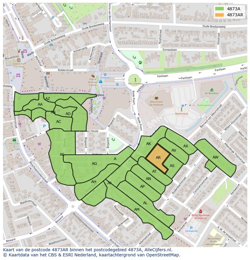 Afbeelding van het postcodegebied 4873 AR op de kaart.