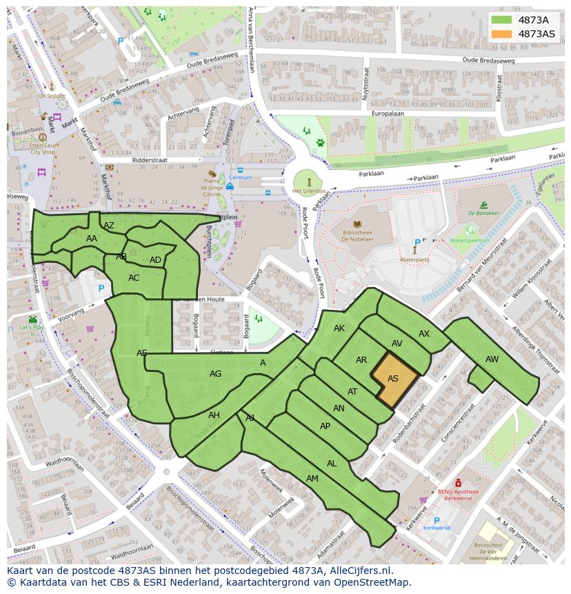 Afbeelding van het postcodegebied 4873 AS op de kaart.