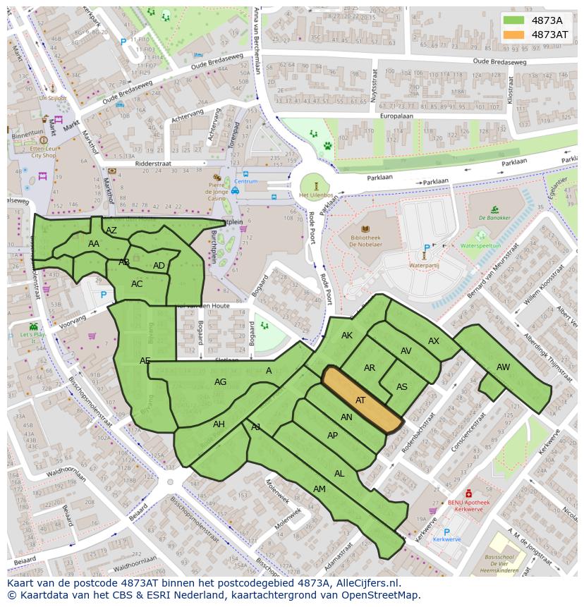 Afbeelding van het postcodegebied 4873 AT op de kaart.