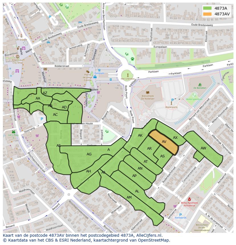 Afbeelding van het postcodegebied 4873 AV op de kaart.