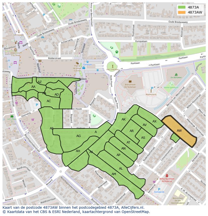 Afbeelding van het postcodegebied 4873 AW op de kaart.