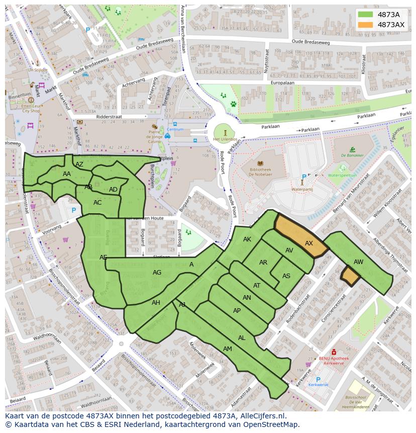 Afbeelding van het postcodegebied 4873 AX op de kaart.