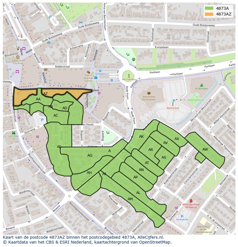 Afbeelding van het postcodegebied 4873 AZ op de kaart.