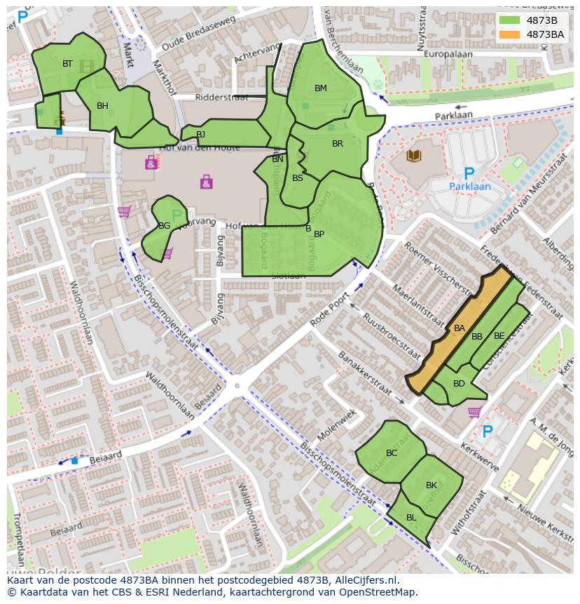 Afbeelding van het postcodegebied 4873 BA op de kaart.