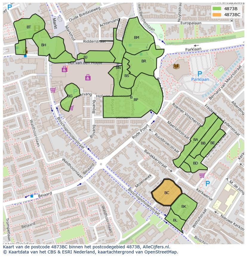 Afbeelding van het postcodegebied 4873 BC op de kaart.