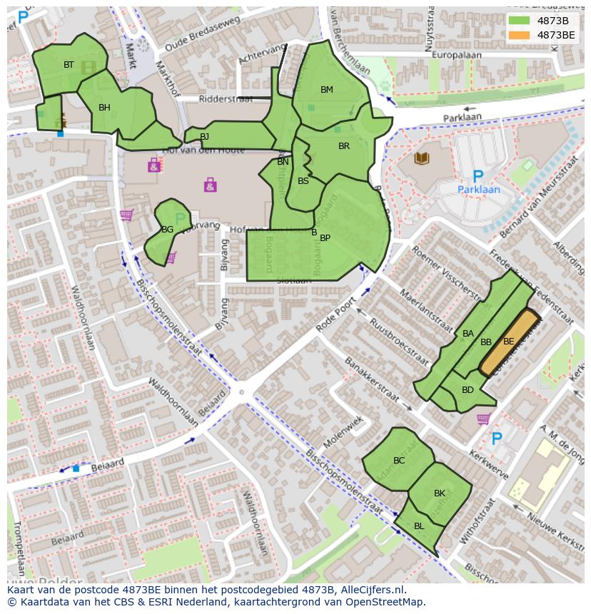 Afbeelding van het postcodegebied 4873 BE op de kaart.