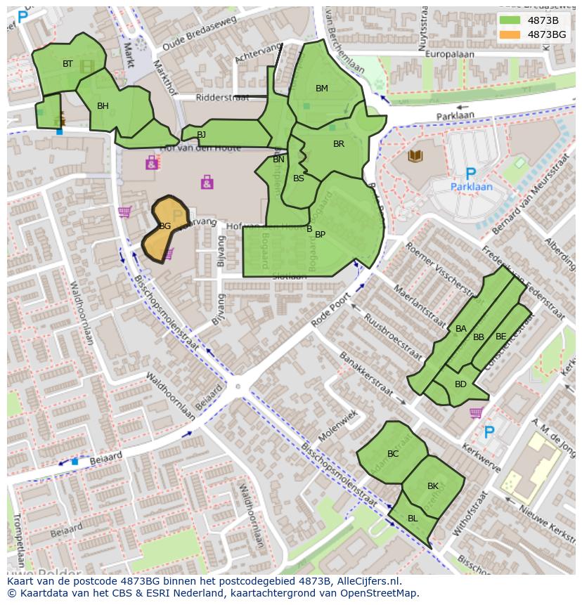 Afbeelding van het postcodegebied 4873 BG op de kaart.