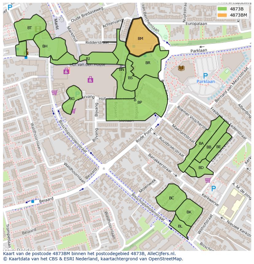 Afbeelding van het postcodegebied 4873 BM op de kaart.