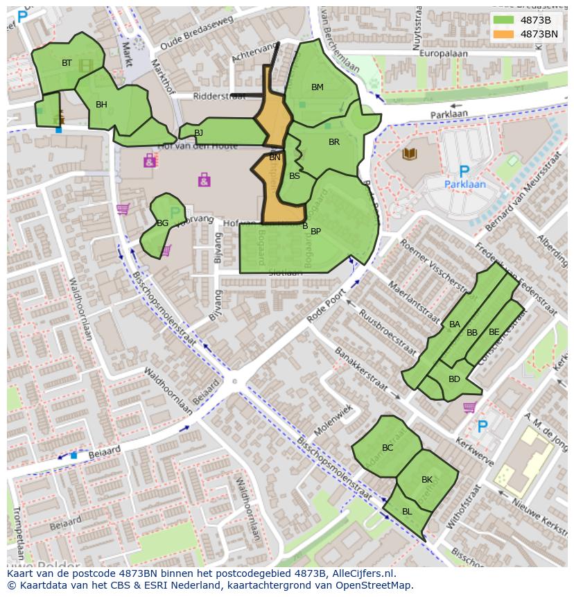 Afbeelding van het postcodegebied 4873 BN op de kaart.