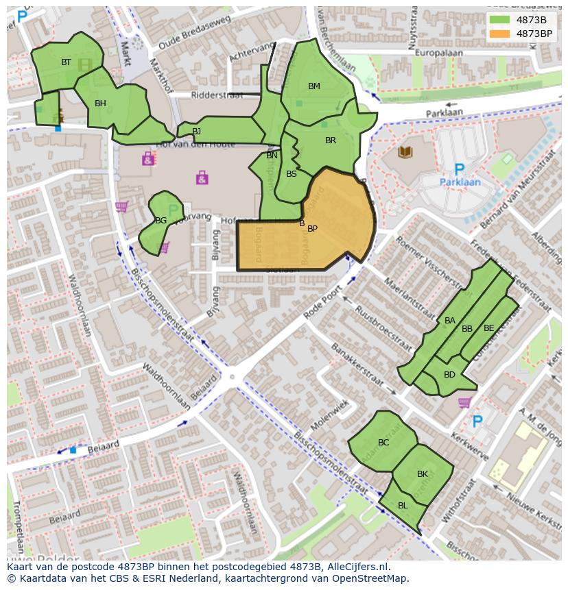 Afbeelding van het postcodegebied 4873 BP op de kaart.