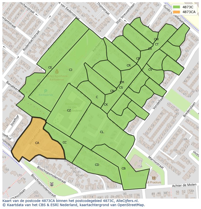 Afbeelding van het postcodegebied 4873 CA op de kaart.