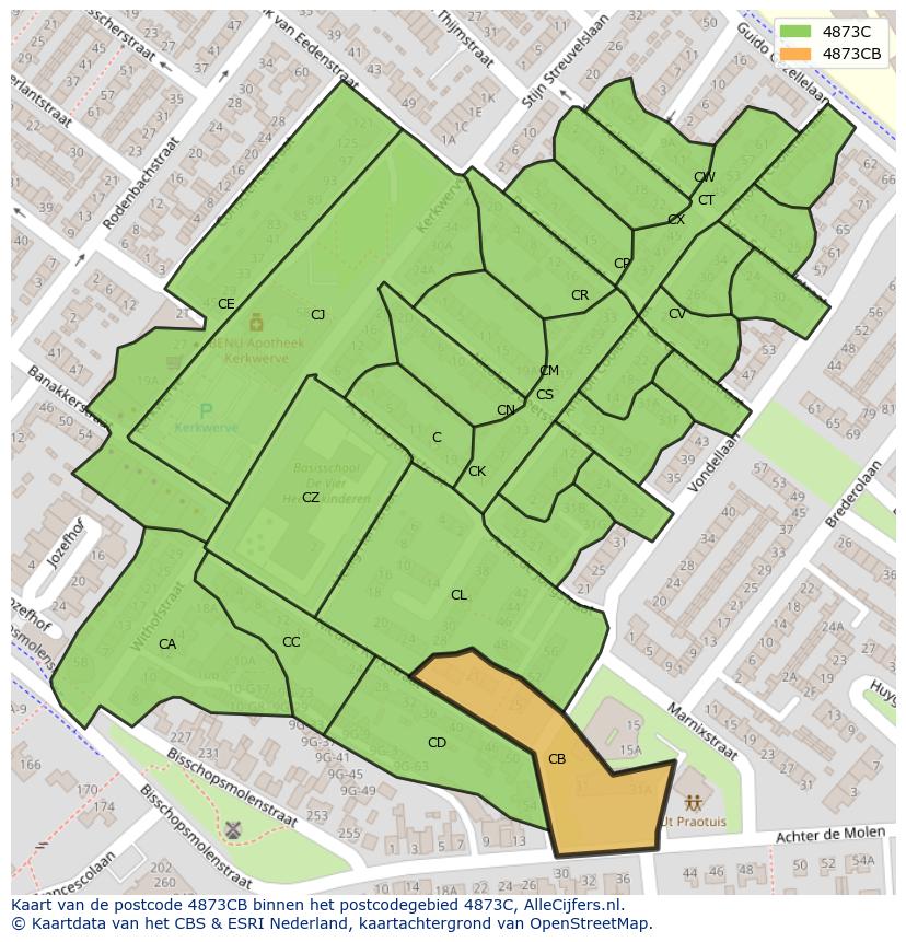 Afbeelding van het postcodegebied 4873 CB op de kaart.