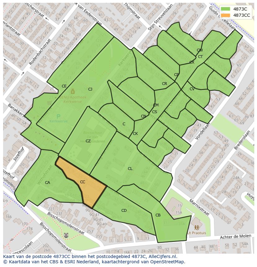 Afbeelding van het postcodegebied 4873 CC op de kaart.